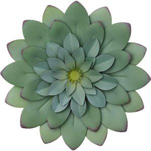 Succulent Hanging Wall Decor - Green, Hand Painted, 3D Metal Flower Art